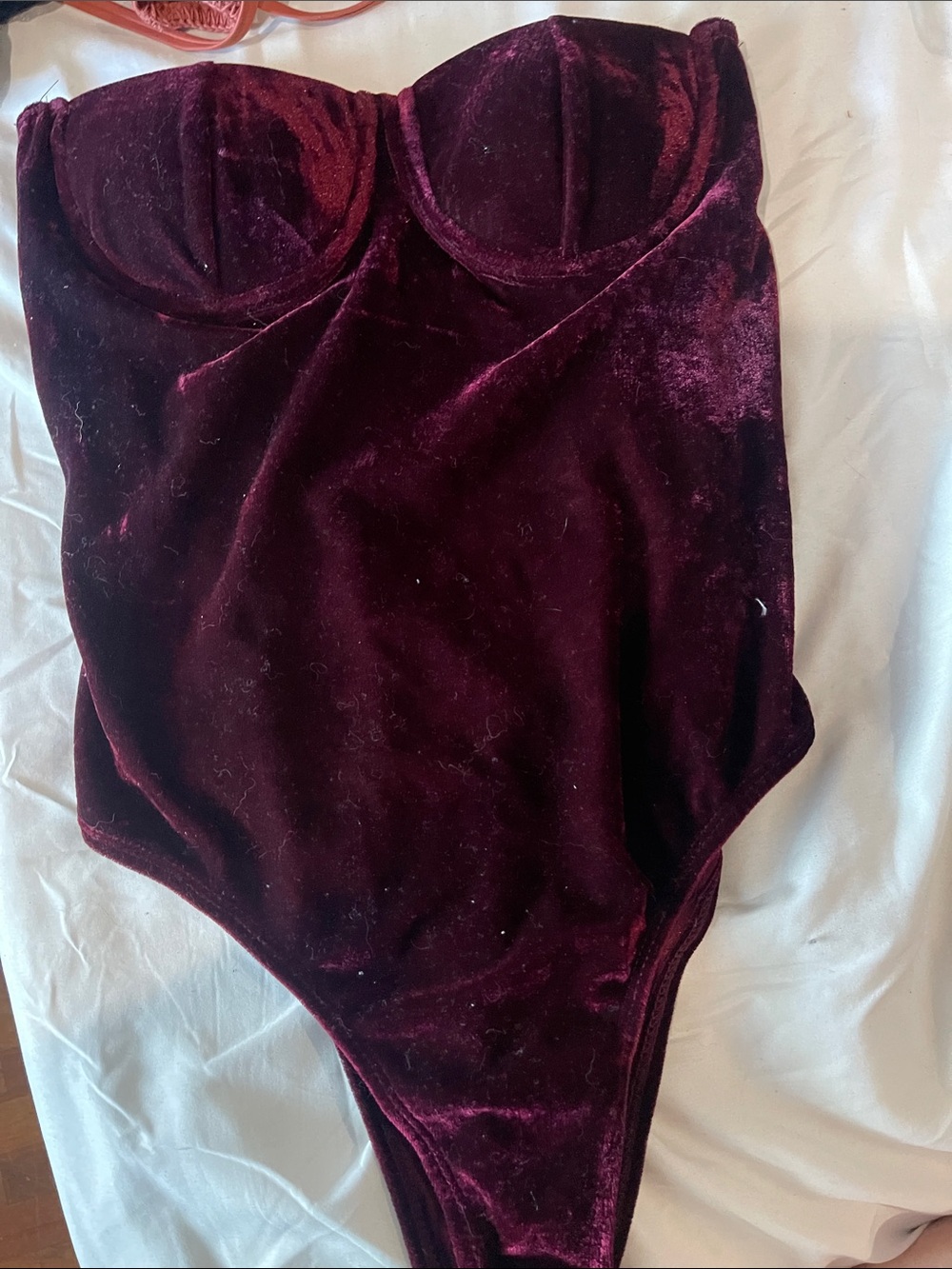 Velvet Burgundy Strapless Bodysuit velvet  -stretch  fabric.